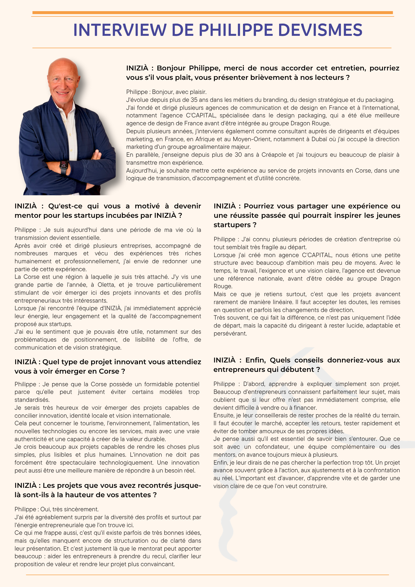Interview de PHILIPPE DEVISMES, mentor INIZIÀ