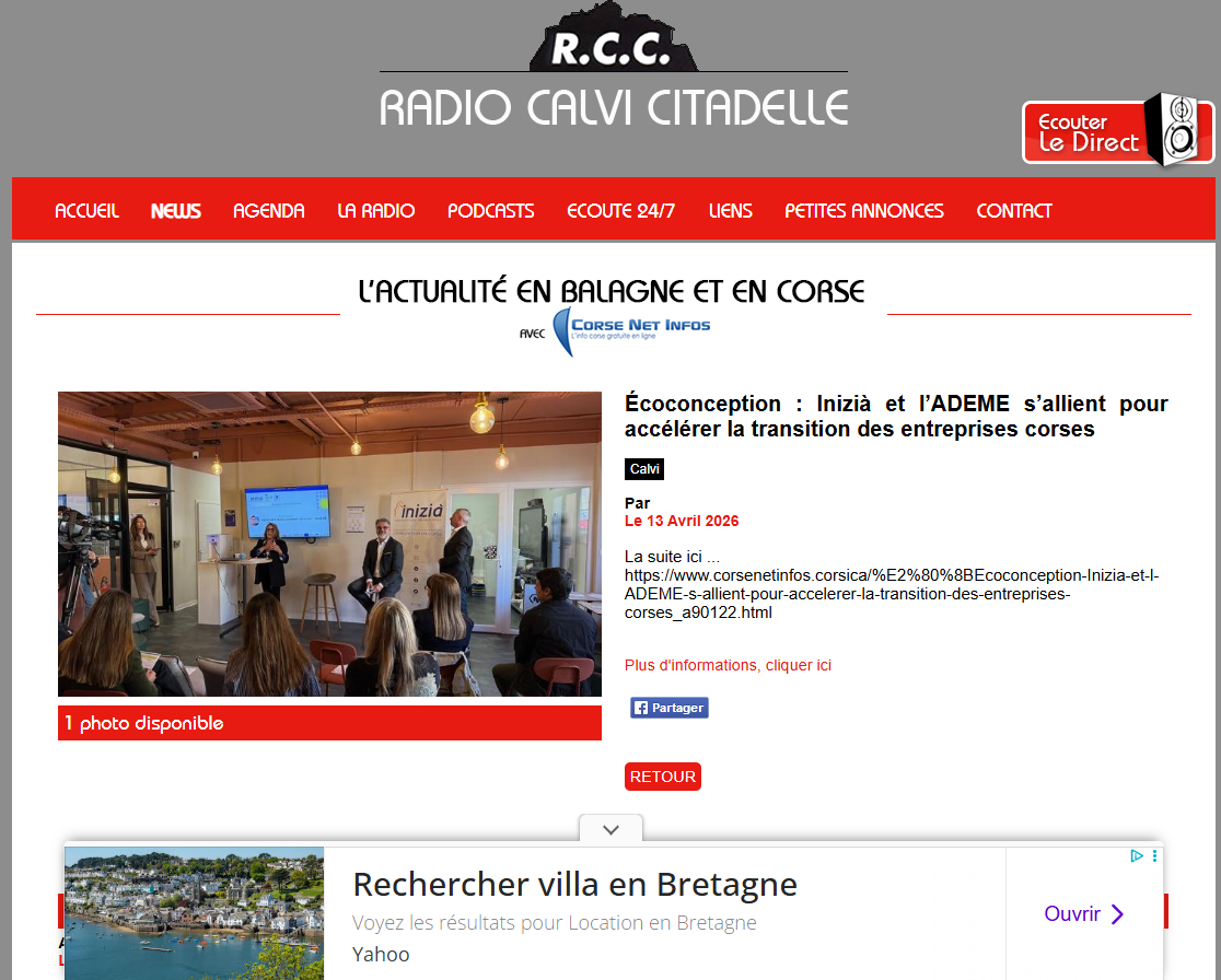 Radio Calvi Citadelle - Ecoconception - INIZIÀ et l'ADEME s'allient pour accélérer la transition des entreprises corses