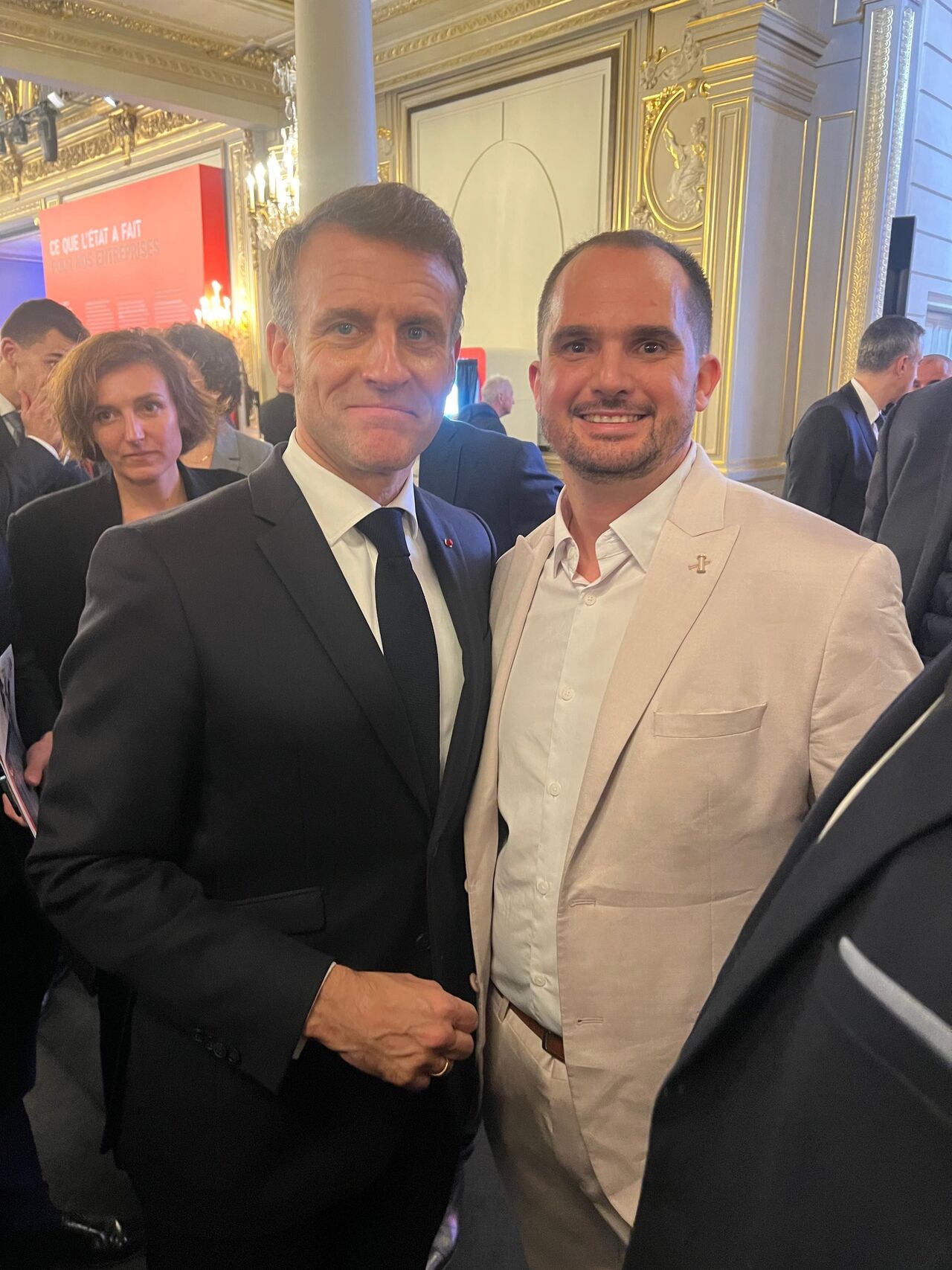 Sebastien Gilabert et Emmanuel Macron - Grande exposition du Fabriqué en France Elysée 2025